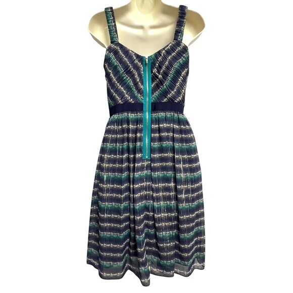 Antonio Melani Josephine Dress Size 2 Seaglass Navy Ikat Pleated Sleeveless Zip - Picture 9 of 16